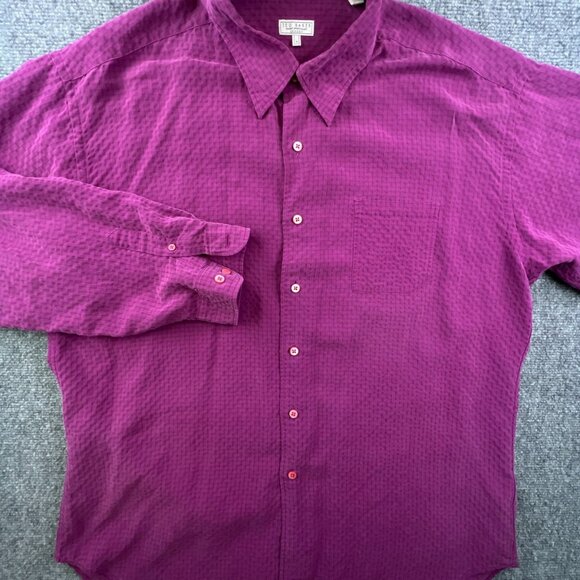 Ted Baker London Mens Long Sleeve Button Up Shirt Size 4 Purple Check Polynosic - Picture 2 of 14